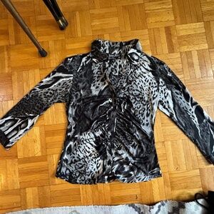 y2k  button up animal print - ruffles down the buttons